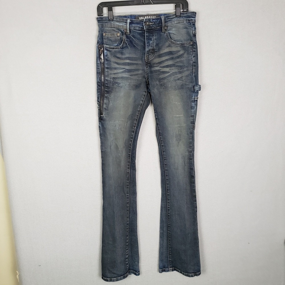 Valabasas Stacked Denim Jeans Dark Wash Flare Side Zipper Y2K Indie Sleeze Sz 29